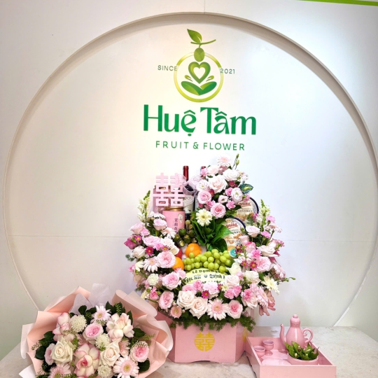 Mâm Lễ Dạm Ngõ Hồng Phúc – Mâm Quả Cưới Hỏi Hoa Tươi Trang Nhã 