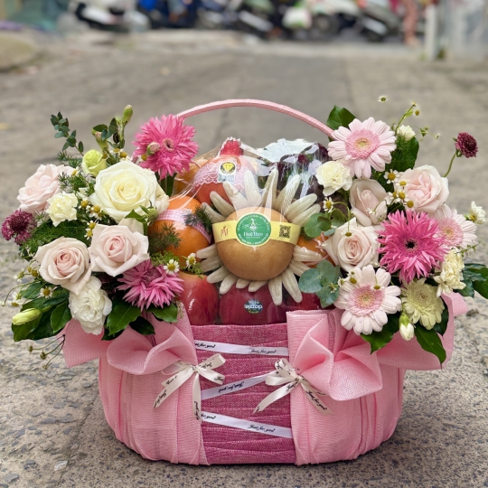 💗 Giỏ Trái Cây Hoa Tươi Hồng Ngọc An Nhiên  