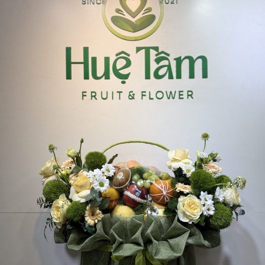 🌿 Giỏ Trái Cây Hoa Tươi An Lành – Sắc Xanh Phúc Lộc 