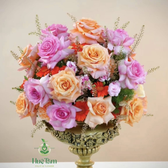 Hoa Bình Tròn Tone Hồng Cam 