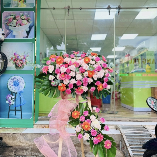 Kệ Hoa Khai Trương  1m4 tone hồng cam 