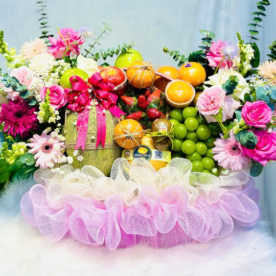 GIỎ TRÁI CÂY HIỆN ĐẠI TONE HỒNG XINH 