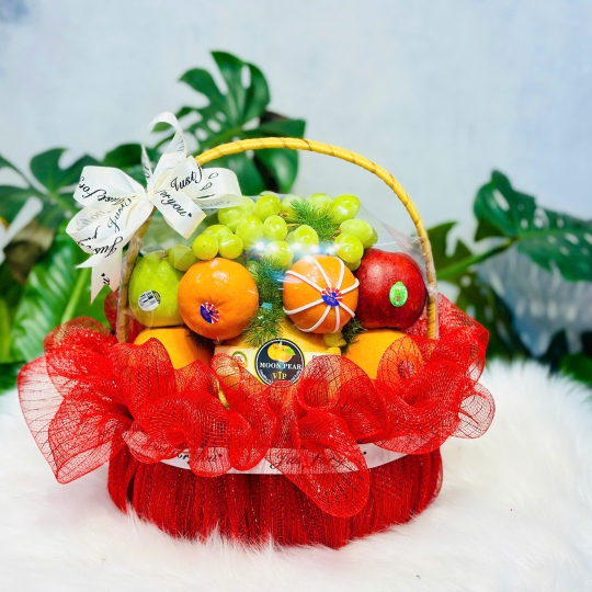 GIỎ TRÁI CÂY KHAI TRƯƠNG TONE ĐỎ 