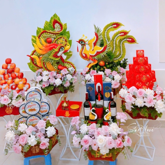 Bộ 6 Mâm Quả Cưới Hỏi - Long Phụng Sum Vầy, Trọn Vẹn Nghĩa Tình 