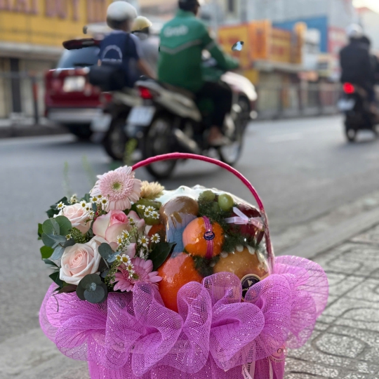 🍑 Giỏ Hoa Trái Cây – Lời Chúc Hạnh Phúc 