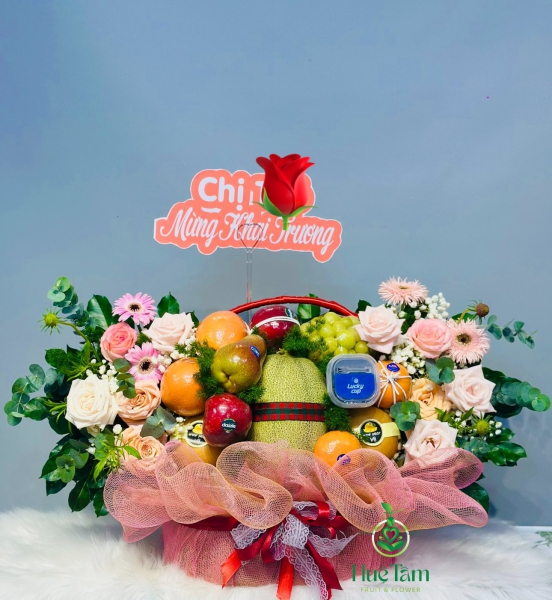 GIỎ HIỆN ĐẠI TRANG TRÍ HOA 2 BÊN TONE HỒNG