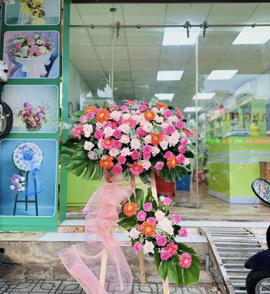Kệ Hoa Khai Trương  1m4 tone hồng cam