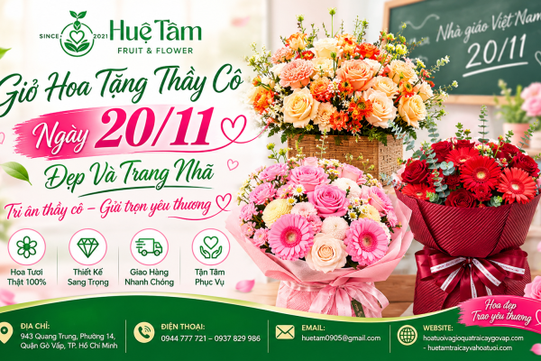 Giỏ Hoa Tặng Thầy Cô Ngày 20/11 Đẹp Và Trang Nhã
