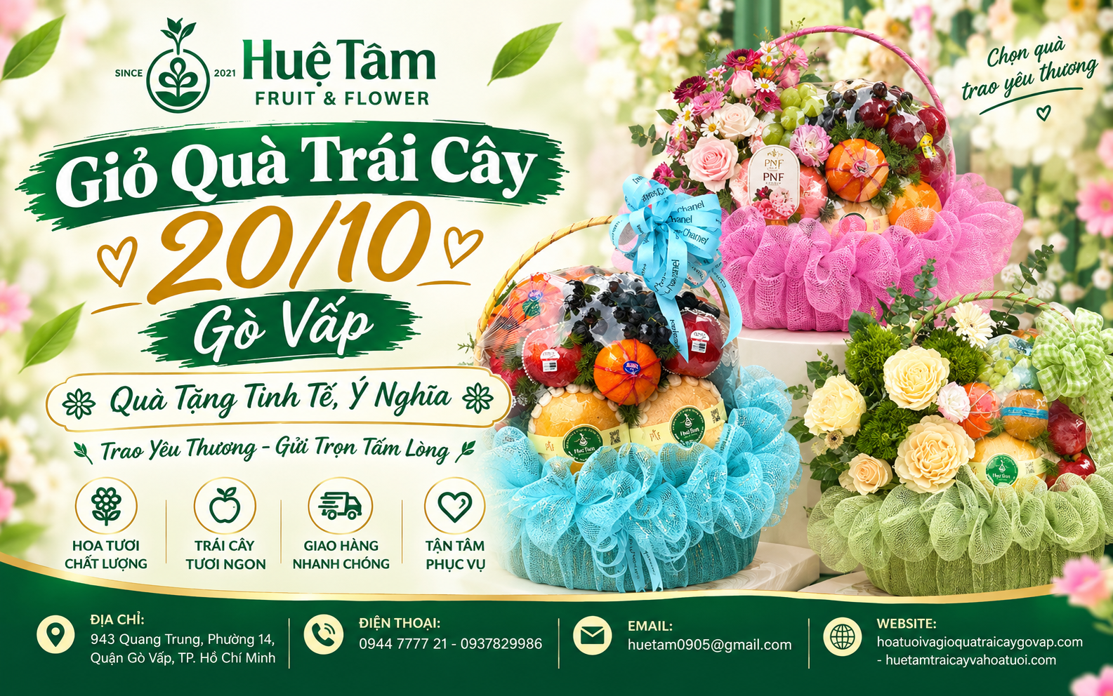 Hoa Tươi Huệ Tâm mang đến lựa chọn hoa tươi và quà tặng trái cây