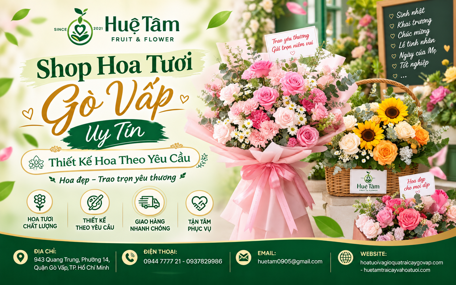 Thiết kế hoa theo yêu cầu tại Huệ Tâm